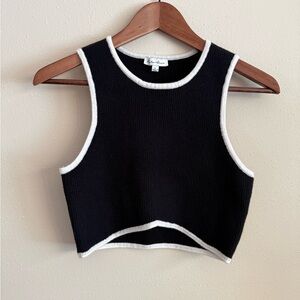 Hunter & Brown Black Ribbed Crop Tank Contrast Trim | Size L